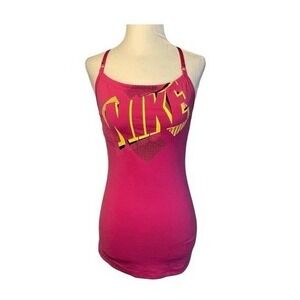 Nike DRI-Fit Graphic Print Racerback Active Tank Top Pink Yellow Knit Athletic S